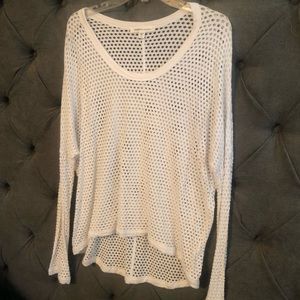 Karen Kane high low fishnet style knit top.